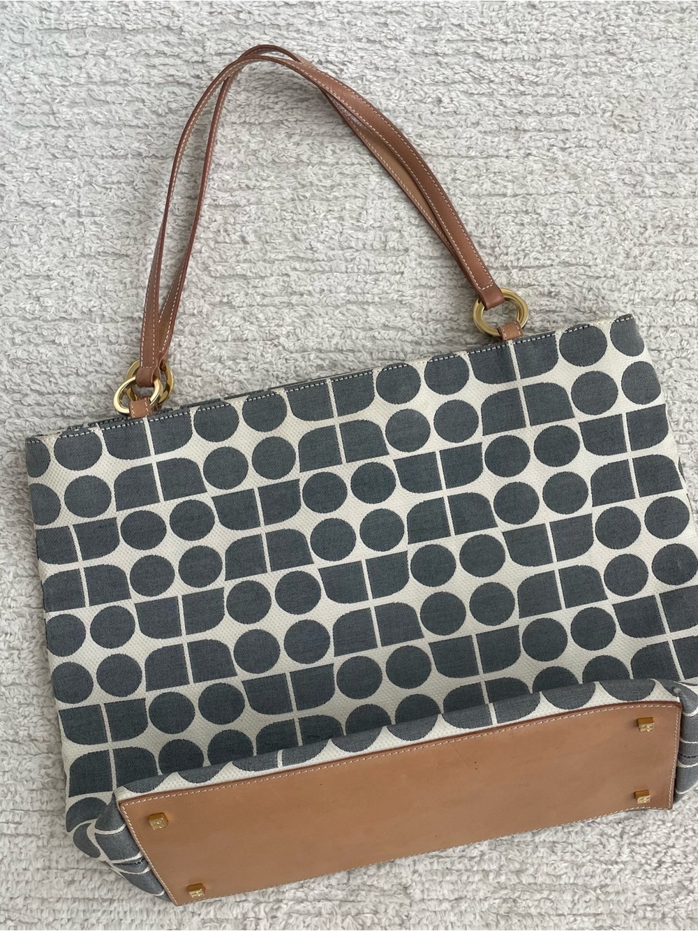 Kate Spade Geometric Canvas Tote with Brown Leather Trim